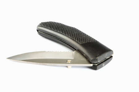 A black pocket knife on whiteの写真素材