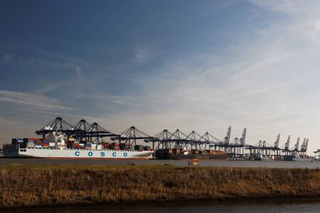 Shipping in Felixstowe Container Terminal in Suffolk,UK - the largest container port in the UK.-Feb.2012のeditorial素材