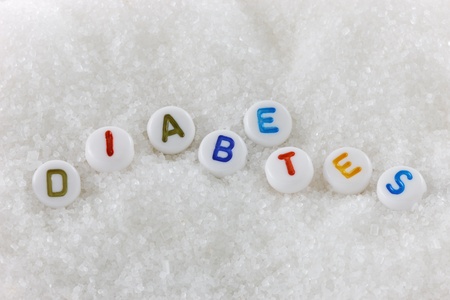 The word diabetes in alphabet beads on sugarの写真素材