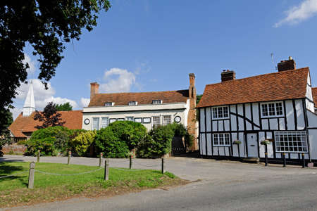 Village green,church and historic houses in Chappel,Essex,UKのeditorial素材