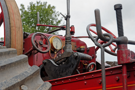 Close up detail of a vintage steam traction engine built in the UK in 1915の写真素材