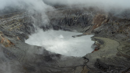 Panoramic view of Poas volcano of Costa Rica in Central Americaの写真素材