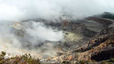 Panoramic view of Poas volcano of Costa Rica in Central Americaの写真素材