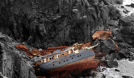 A wrecked ship in Cornwallの写真素材