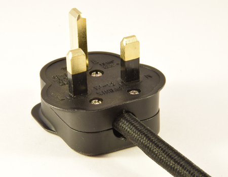 A three pin plug as used in the United Kingdom
