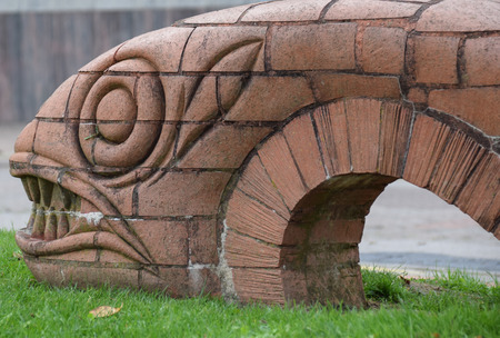 A statue of a fish made in brick in Cardiffの写真素材