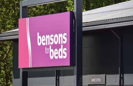 Reading, United Kingdom - May 05 2018:   The sign above the entrance of Bensons for Beds at Reading Link Retail Parkのeditorial素材