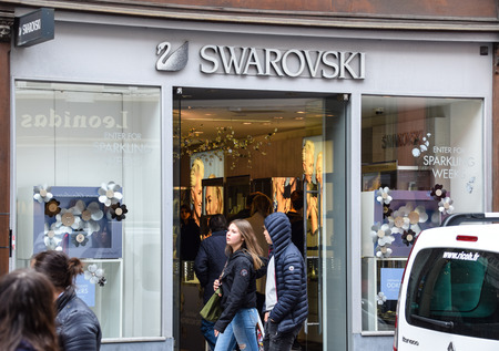 Bruges, Belgium - April 28 2018:   The front of the Swarovski crystal shop in Wollestraatのeditorial素材
