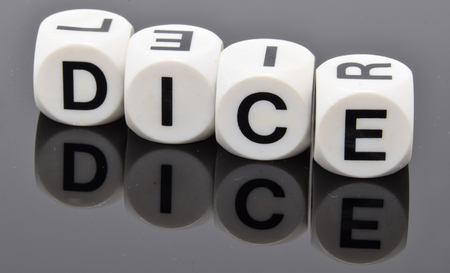 The word DICE spelt out with letter dice