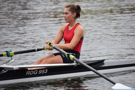 Reading, UK. 14th October 2017. A rower sculling along the River Thames