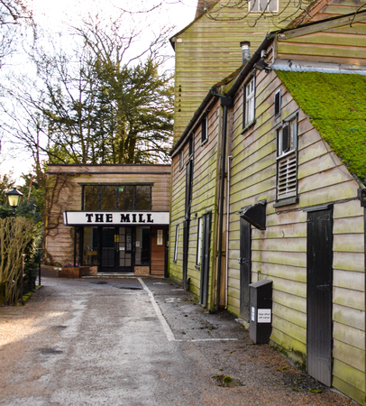 Sonning Common, United Kingdom - January 28 2018:   The entrance to the Mill dinner theatre at...