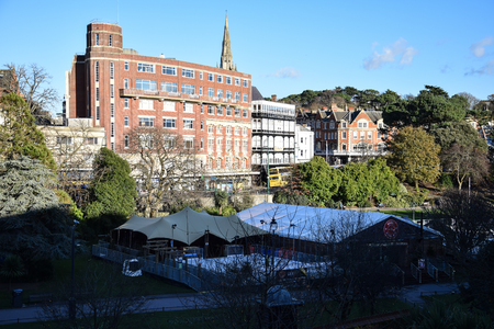 Bournemouth, England - November 30 2017:   A view of the Ice rink and Christmas Market on a sunny...