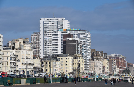 Brighton, United Kingdom - March 27 2018:   The houses, hotels and tower blocks of the city centre seen from the Sea Frontのeditorial素材