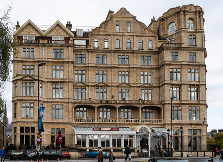 Bath, United Kingdom - October 13 2018:   Garfunkels restaurant on the ground floor and luxury falts on the upper floors of the former Empire Hotel on Orange Groveのeditorial素材