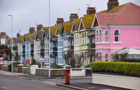Worthing, United Kingdom - March 29 2018:   A row of colourful houses on Brighton Roadのeditorial素材