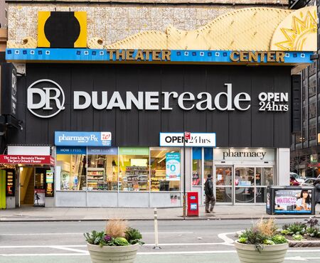 New York City, United States - November 17 2018:   The frontage of Duane Reade Pharmacy in West 50th...