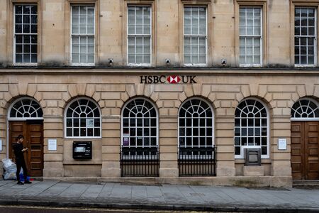 Bath, United Kingdom - October 13 2018:   The Frontage of HSBC bank branch on Milsom Streetのeditorial素材