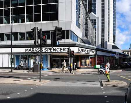 London, United Kingdom - October 18 2018:   The frontage of Marks and Spencers department store on Edgeware Roadのeditorial素材