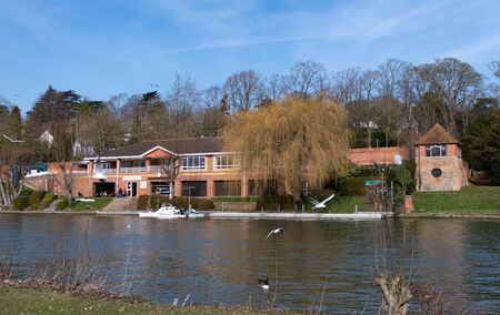 Reading, United Kingdom - February 17 2019:   The Reading Canoe Club clubhouse on the River Thamesのeditorial素材