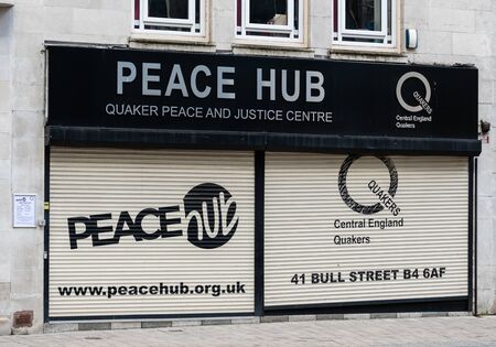 Birmingham, England - March 17 2019:   The store front of the Quakers Peace Hub in Bull Streetのeditorial素材