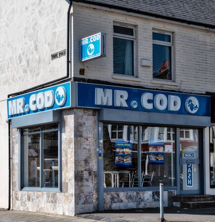Reading, United Kingdom - March 30 2019:   The frontage of Mr Cod fish and chip shop on Caversham Roadのeditorial素材