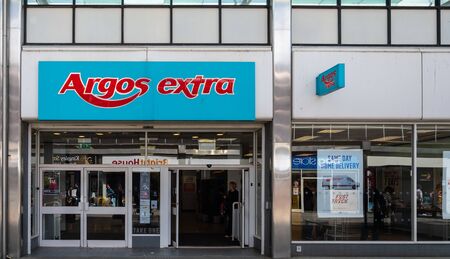 Swindon, United Kingdom - May 04 2019:   The Frontage of Argos Catalog store in Canal Walk