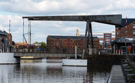 Gloucester, United Kingdom - September 08 2019:  The Llanthony Cantilever Bridge at the entrance to Gloucester Quaysのeditorial素材