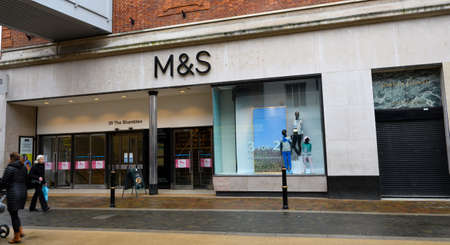 Worcester, United Kingdom - March 15 2020:  The frontage of Marks and Spencer Department store on The Shamblesのeditorial素材
