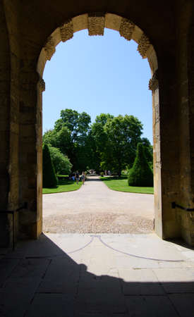 Oxford, United Kingdom - June 29 2019:  Looking through the Entrance to Oxford Botanical Gardens on...