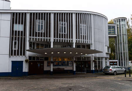 Guildford, United Kingdom - November 06 2019:  The entrance and exterior of the Yvonne Arnaud Theatre on Millbrookのeditorial素材