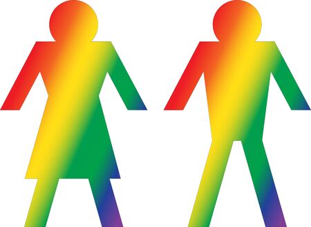 Rainbow coloured Ladies and Gentlemens toilet signs for LBGT friendly facilities.の写真素材