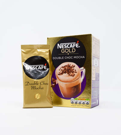 Reading, United Kingdom - December 29 2019:  A sachet and box of Nescafe Gold instant Double Choc Mocha coffe drinkのeditorial素材