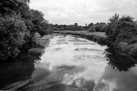 Monochrome image of the River Thames at Thatchamの写真素材