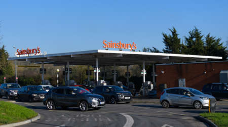Reading, United Kingdom - February 06 2020:  The frontage of Sainsbury's petrol station on Pincents...
