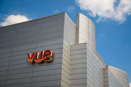 Newbury, United Kingdom - June 09 2020:  The frontage of Vue Cinema in Northbrook St