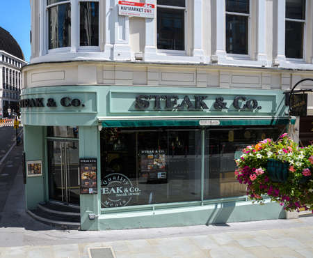 London, United Kingdom - July 30 2020:  The frontage of Steak and co Restaurant in Haymarketのeditorial素材