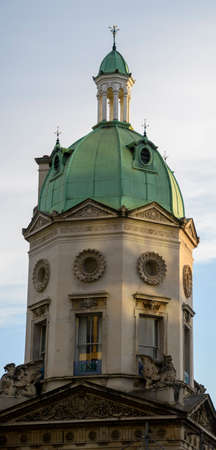 A decorative copper topped dome roof in Londonの写真素材