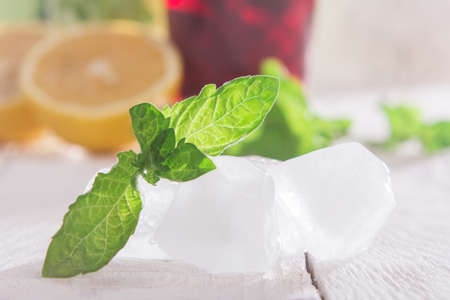 Ice cubes, mint and soft drinkの写真素材