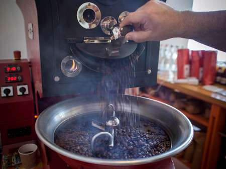 Fresh Coffee Beans - Freshly roasted spinning cooler professional machineの写真素材