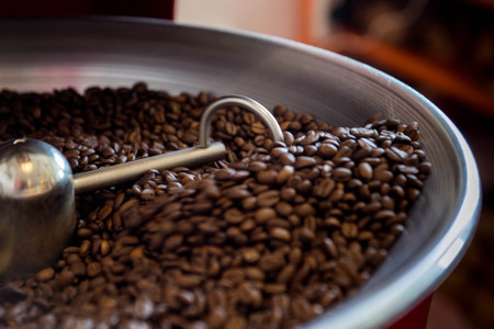 Fresh Coffee Beans - Freshly roasted spinning cooler professional machineの写真素材