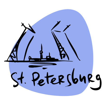 Saint Petersburg Russia drawbridge Neva. A stylized image of the city tourism travel placesのイラスト素材