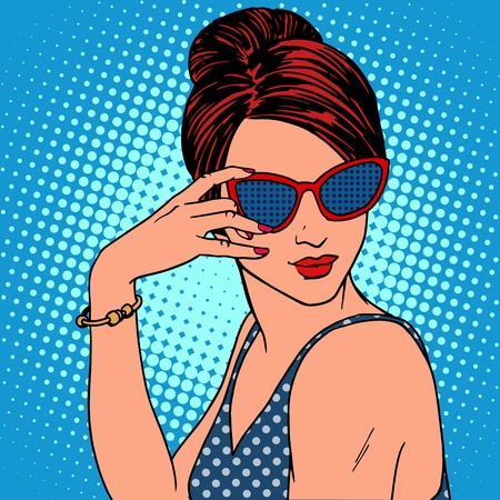 Retro fashion girl in sunglasses. Beautiful woman at the resort pop art styleのイラスト素材