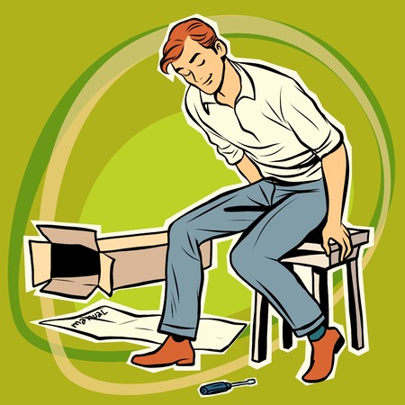 Screwdriver male furniture designer. Assembling furniture. Toy designerのイラスト素材