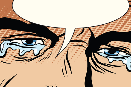 Retro man cries, tears in the eyes, pop art comic book illustrationのイラスト素材