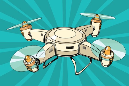 quadcopter toy aircraft, pop art retro comic book vector illustration. Drone flyingのイラスト素材