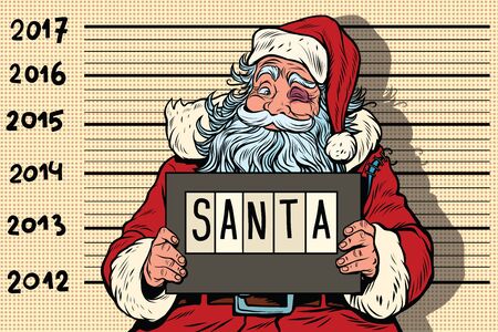 Criminal Santa Claus arrested, 2017 New year. Pop art retro vector illustration. Humorous Christmas cartoonのイラスト素材