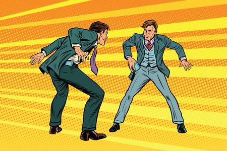 Duel businessmen on smartphones in the style of westernsのイラスト素材