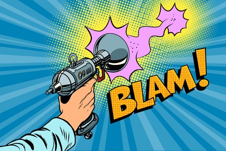 Blam Science fiction shot of a Blaster comic cloud. Vintage comics pop art retro color illustrationのイラスト素材