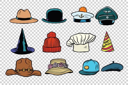 Hat set collection on isolated backgroundの写真素材