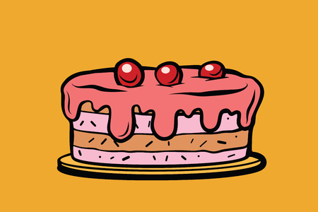 cherry berry cake. Comic cartoon style pop art retro vector color drawing illustration